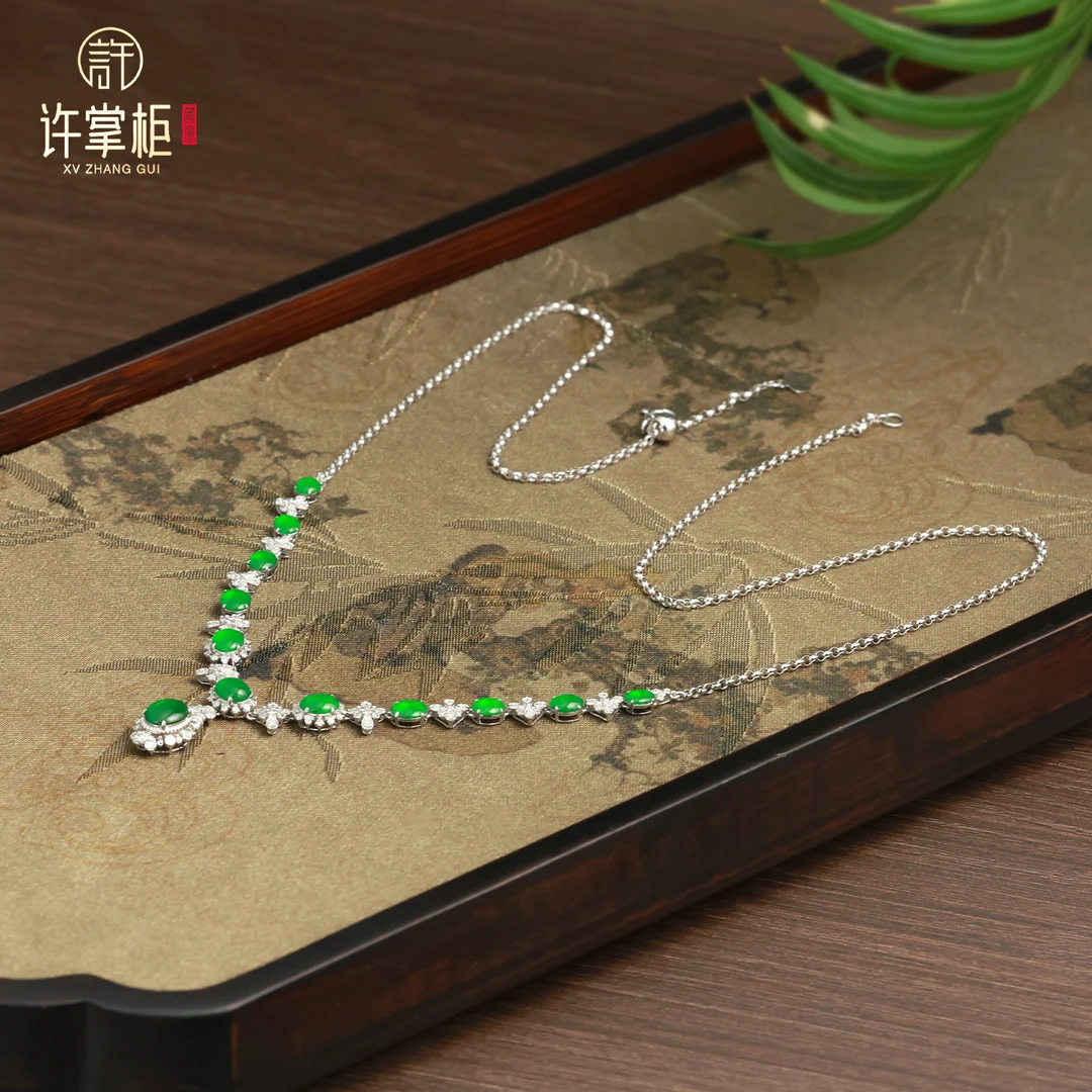 许掌柜｜瑞翠盈祥 18K金翡翠项链天然缅甸翡翠A货原创辣绿蛋面配饰
