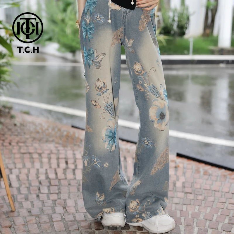 【现货】TCH私服烫钻工艺淑女百搭潮流牛仔裤女T75B20E5030轻奢tch