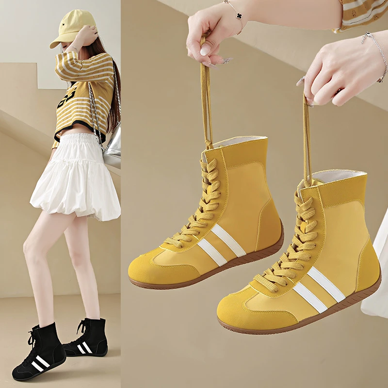 拳击短靴内增高3cm德训鞋2025夏季新款圆头运动女鞋