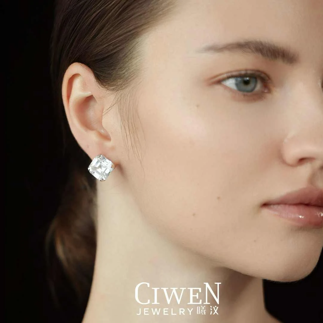 曦与汶 925银合成锆石耳饰 CIWEN曦汶轻奢百搭 阿斯切 10克拉耳钉