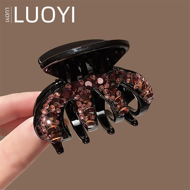 6.5公分轻奢高马尾固定抓夹紫色镶钻大号全盘女后脑勺盘发鲨鱼夹