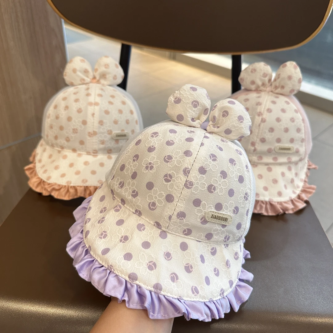 帽子公主宝宝遮阳帽渔夫帽薄款女宝儿童蕾丝夏季透气春夏太阳帽