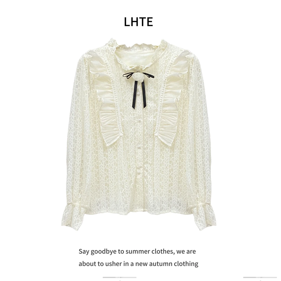 青青大码女装韩版米白色蕾丝珍珠边花朵打底内搭上衣C0321