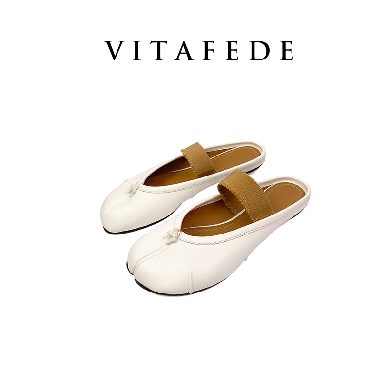 时尚休闲百搭春季包头半拖鞋女平底舒适外穿平底猪蹄分趾半拖鞋