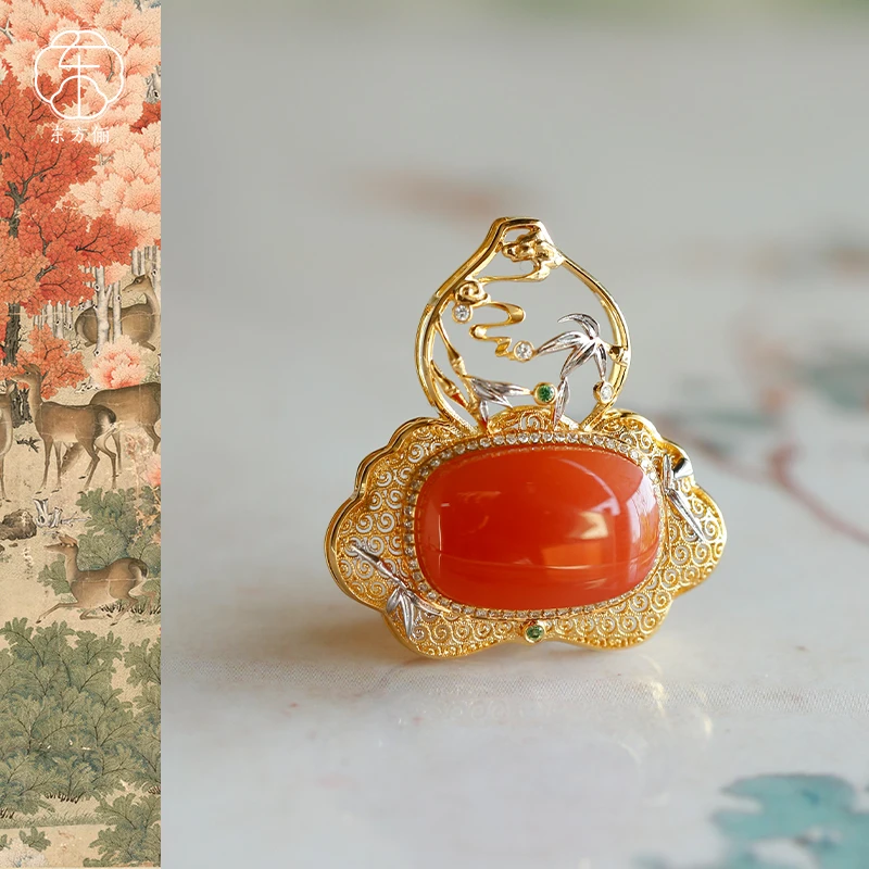 东方俪DOFUNLY【禄明霞】18K金南红方形葫芦吊坠设计款NHDZ雅韵