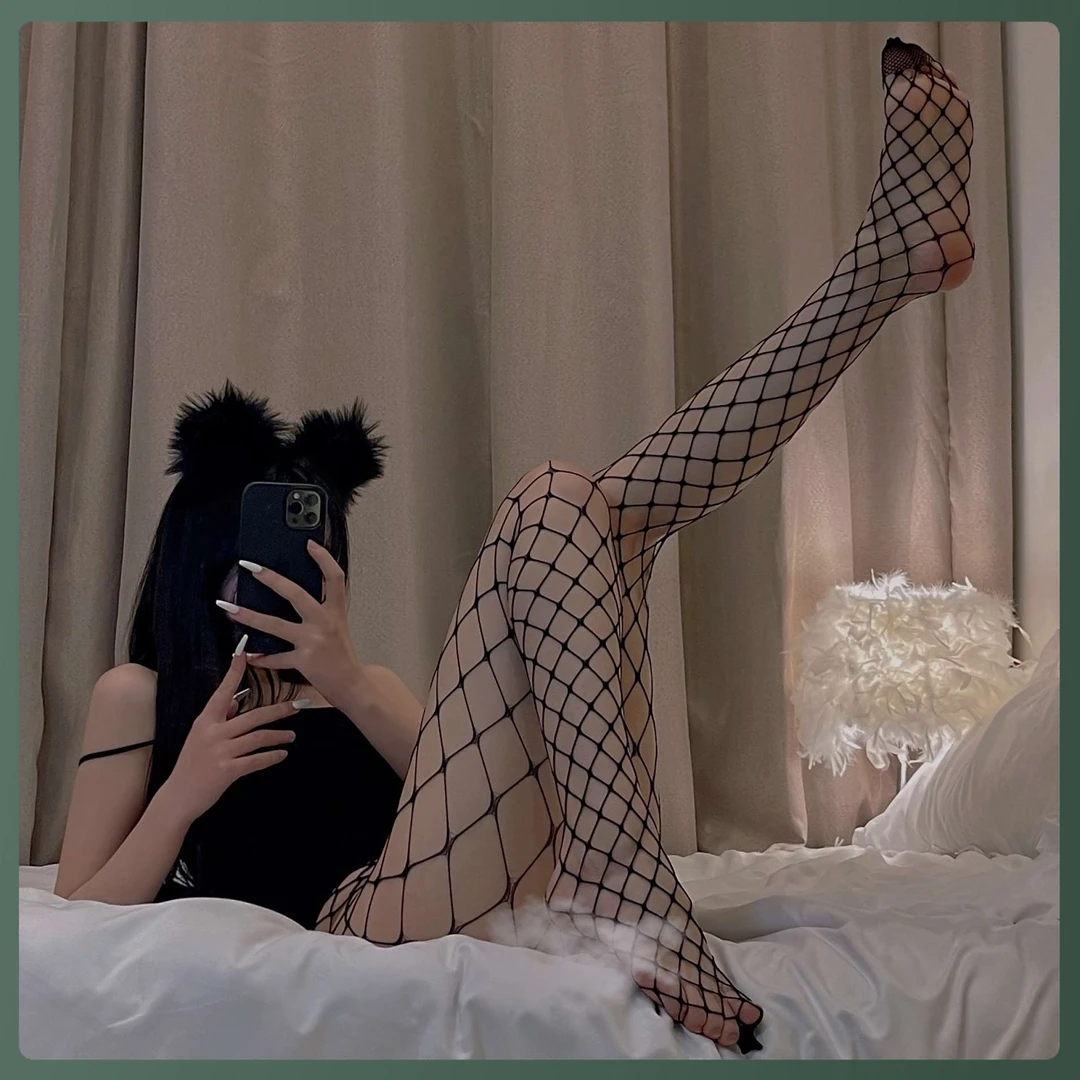 黑丝渔网袜性感纯欲连体jk女镂空打底袜夏季超薄防勾丝情调网格袜
