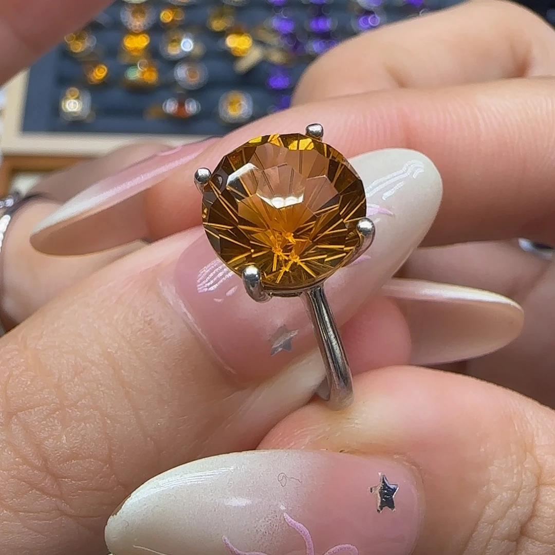 晶***绣银S925镶嵌珠宝半成品水晶G 黄水晶