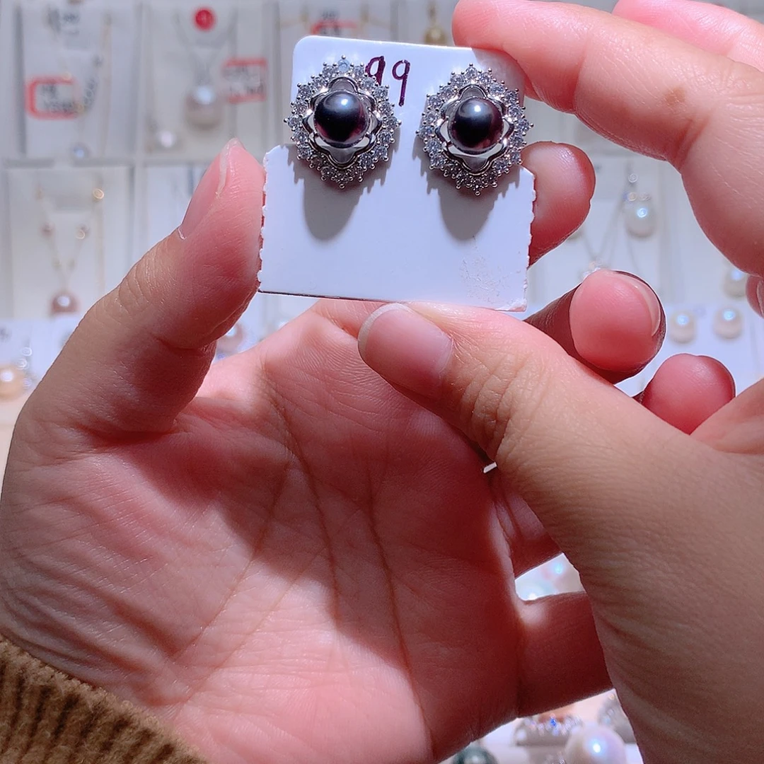 耳钉淡水珍珠银S925镶嵌CC8-9mm