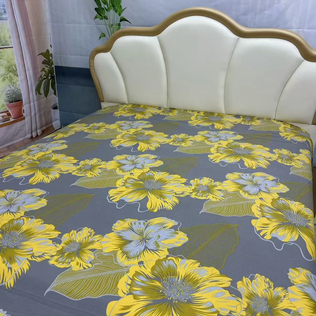 花蓉灿烂-黄，四季通用枕套、床单、三件套