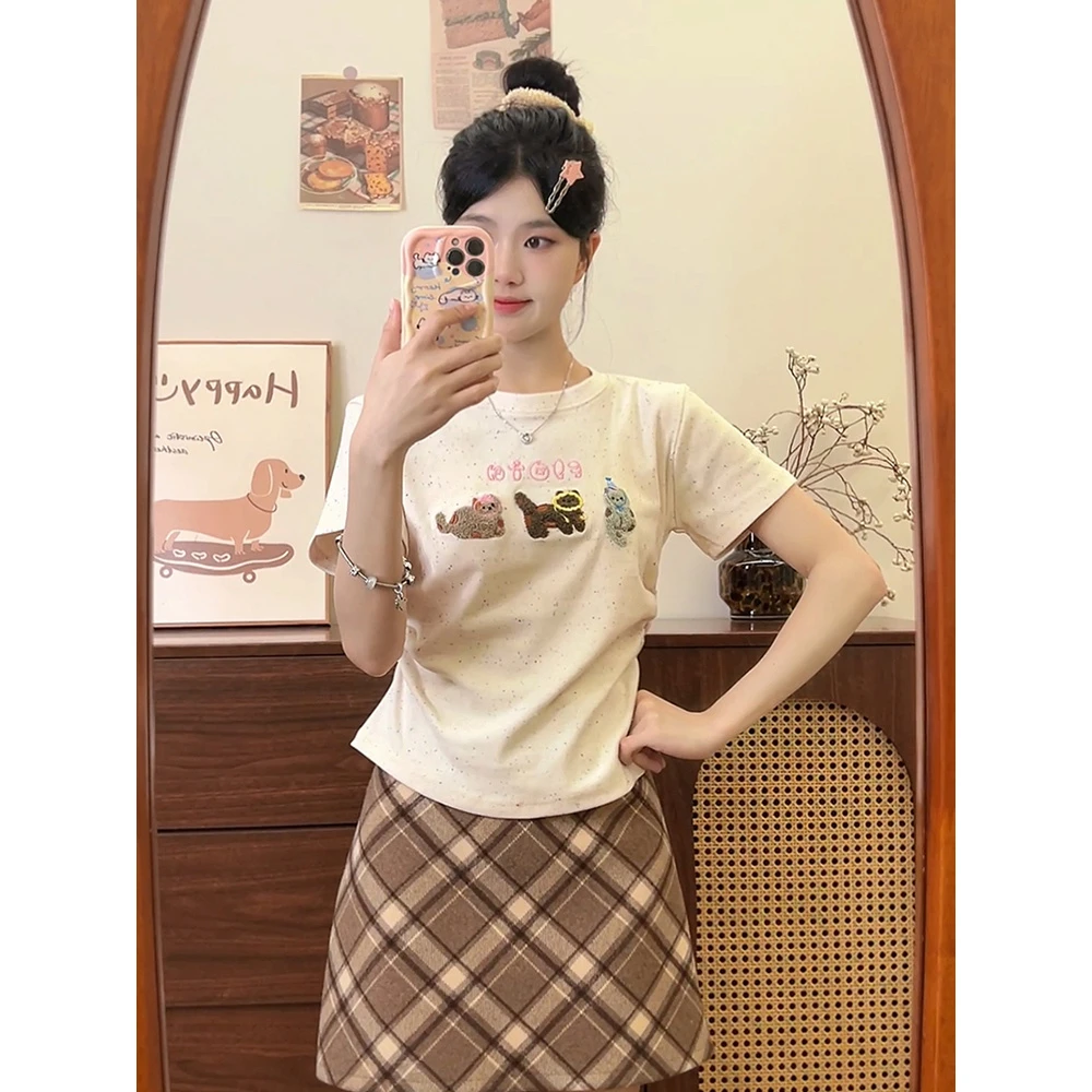 【大码】8124夏季新款女装灰色T恤高级感穿搭漂亮上衣