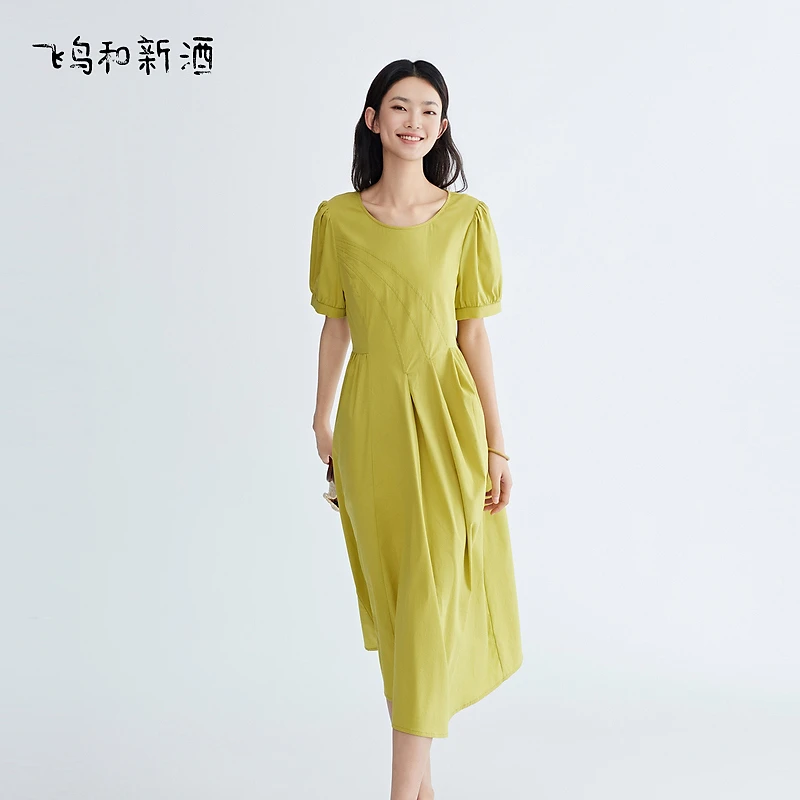 【平子】飞鸟和新酒泡泡袖连衣裙显瘦复古小个子女裙FA430182208