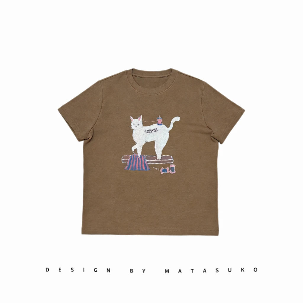 MATASUKO 缝纫机小猫 竹节棉亲肤面料 内搭短袖T恤