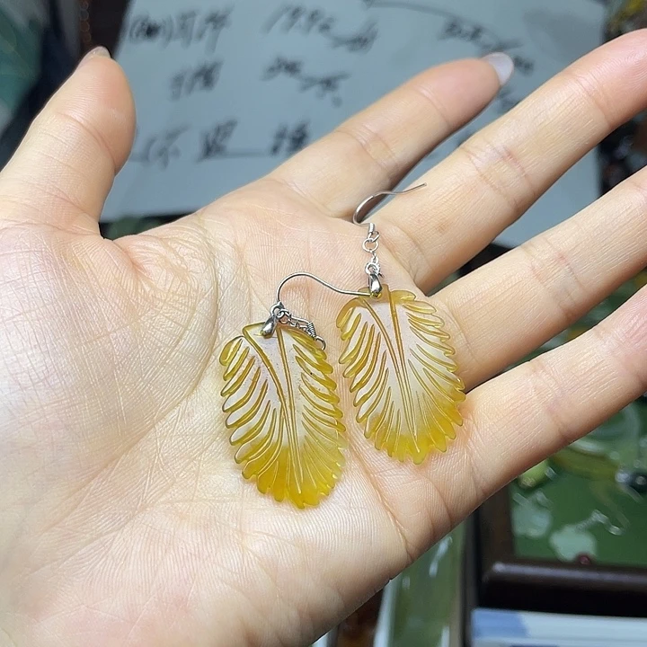 蛇纹石玉银S925镶嵌耳饰