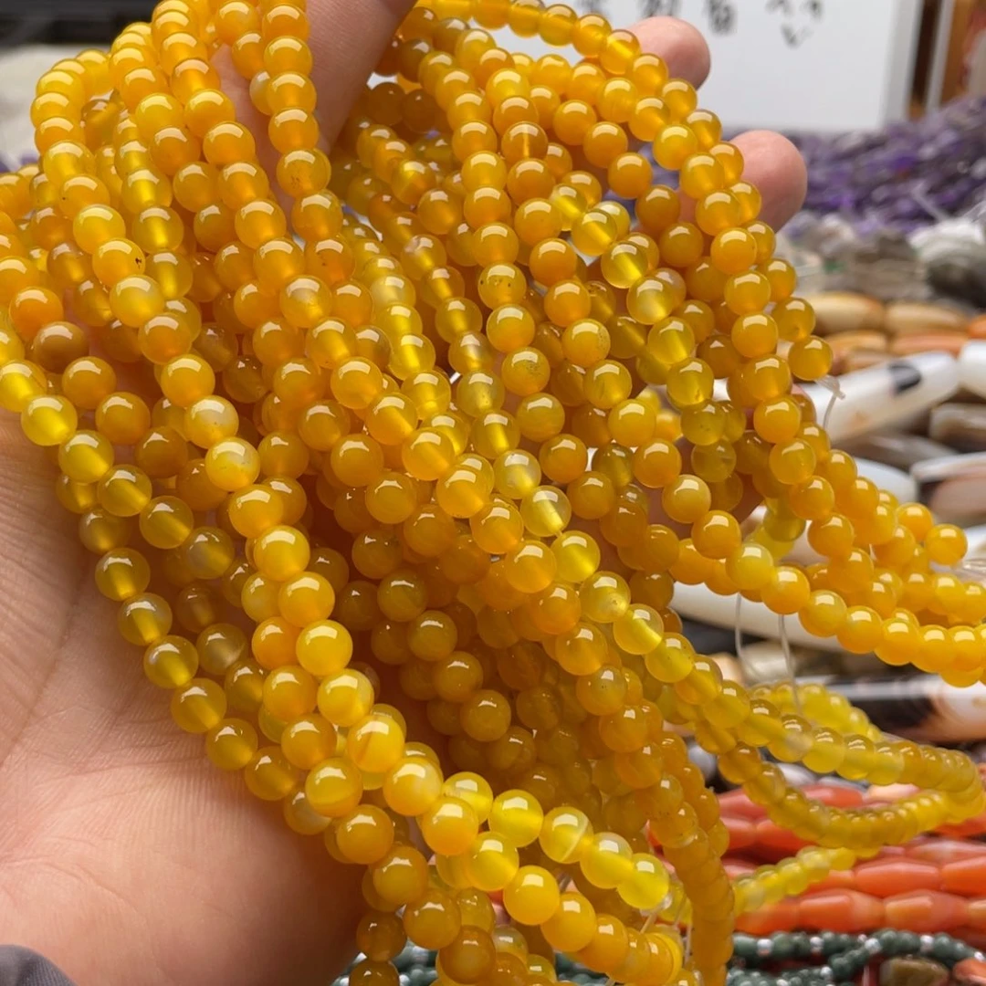 玛瑙/玉髓合金珠宝半成品一条装卡6mm黄玛瑙圆珠