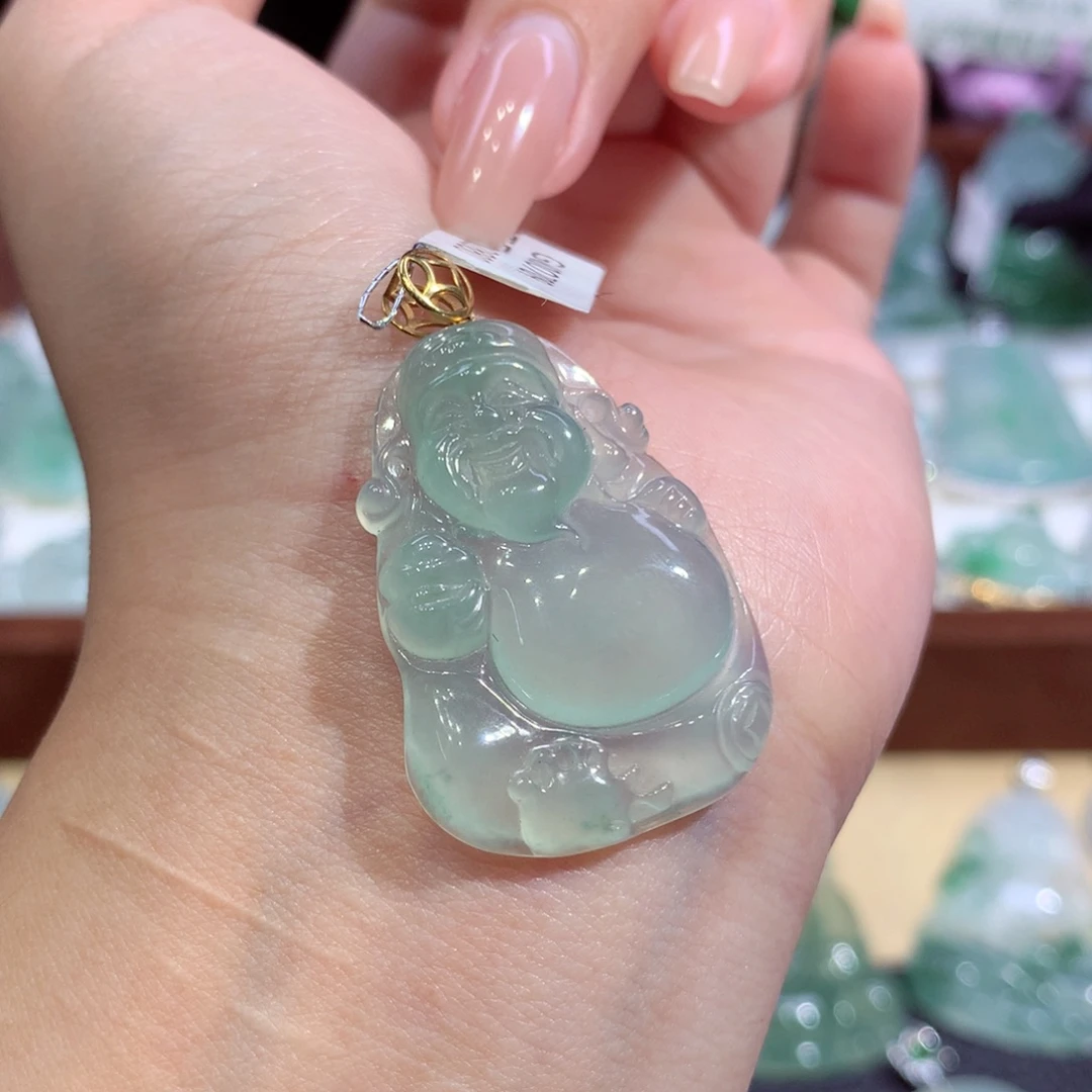 翡翠18K金镶嵌吊坠(不含链)