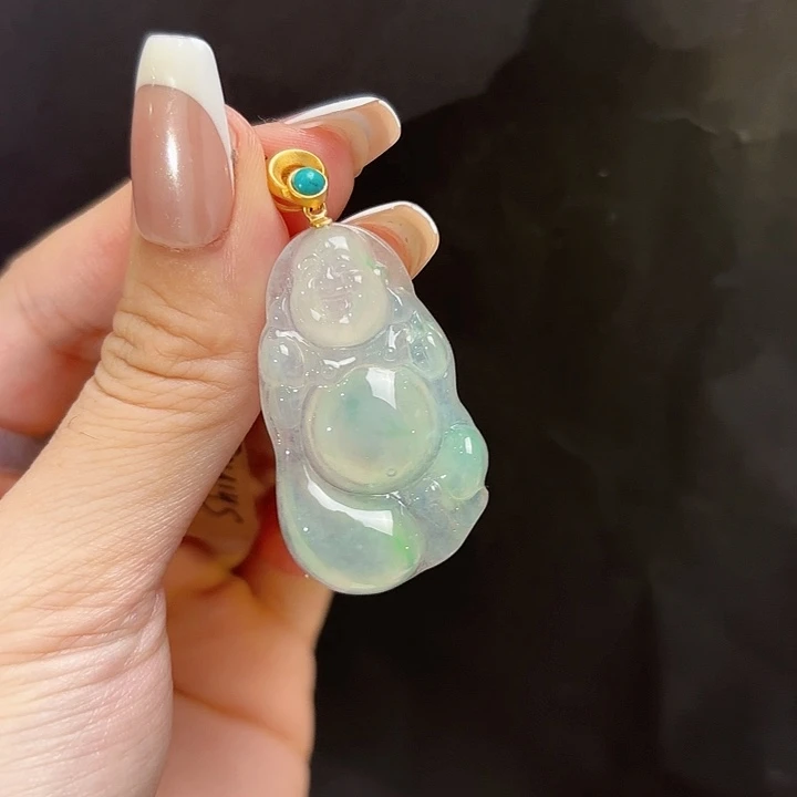 吊坠(不含链)18K金镶嵌翡翠布袋佛吊坠多人不退不换