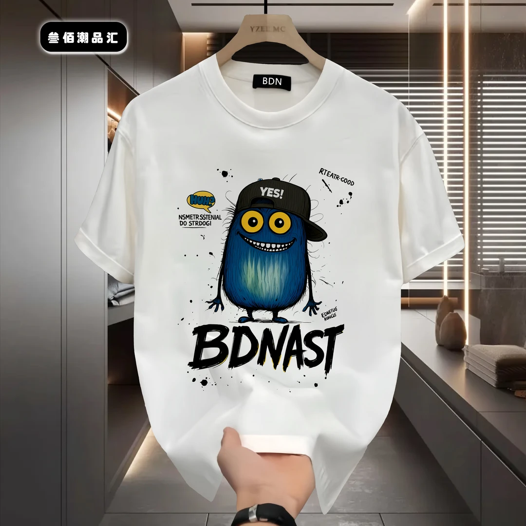 邦德妮ins夏季新款潮流痞帅重磅纯棉短袖t恤宽松圆领男士上衣体恤
