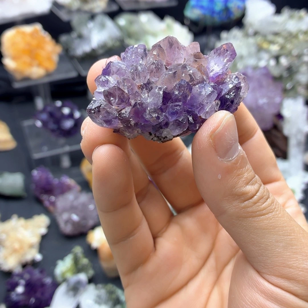 石材双色紫晶花哦