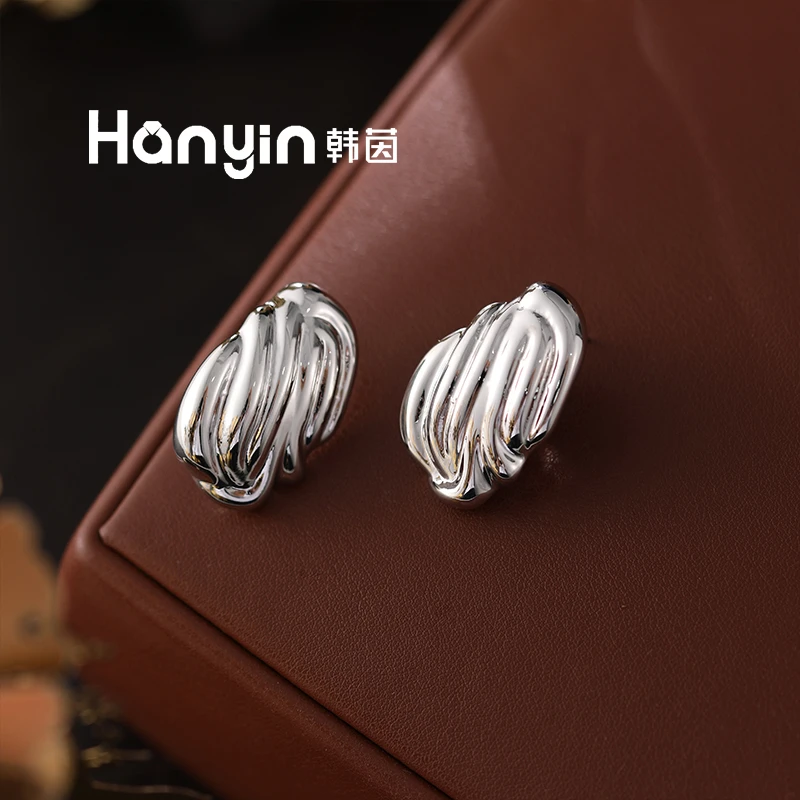 铜合金耳饰 925银针简约百搭光面螺纹几何耳钉时尚气质