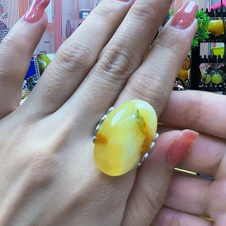 银S925镶嵌颈饰蜜蜡戒指