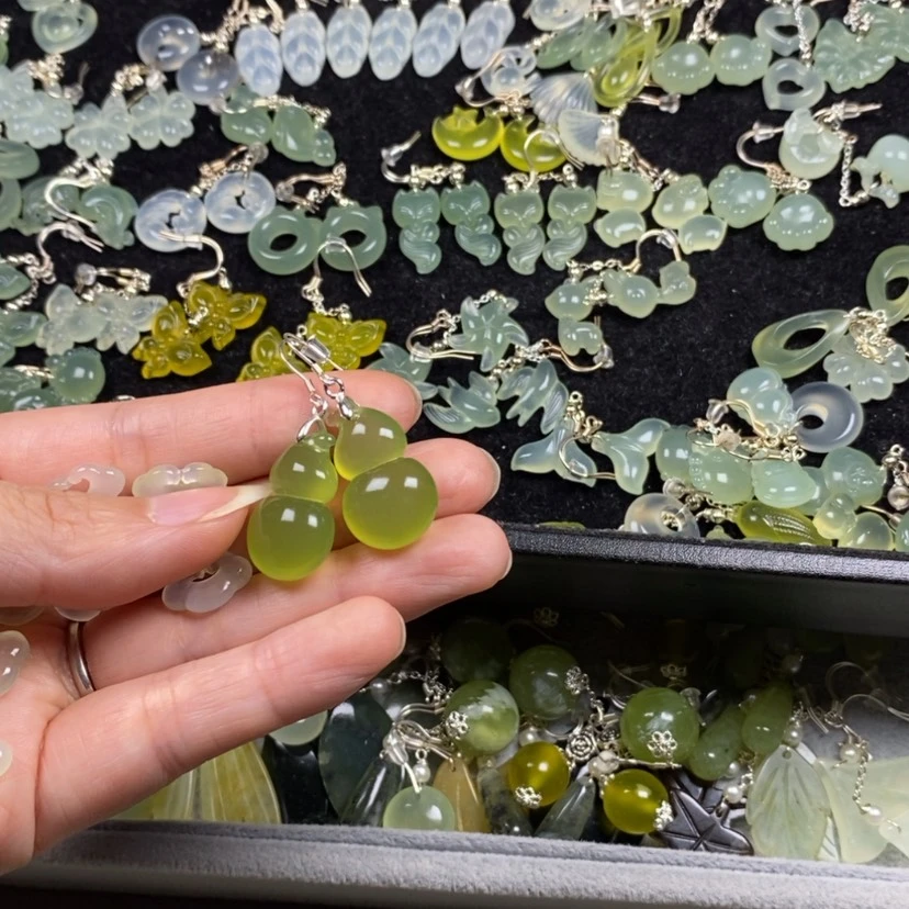 【闪购商品】银S925镶嵌蛇纹石玉挂件耳饰耳环项链英*