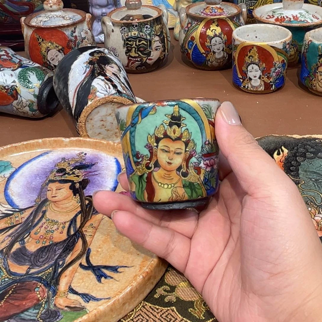 手工手绘文殊茶杯