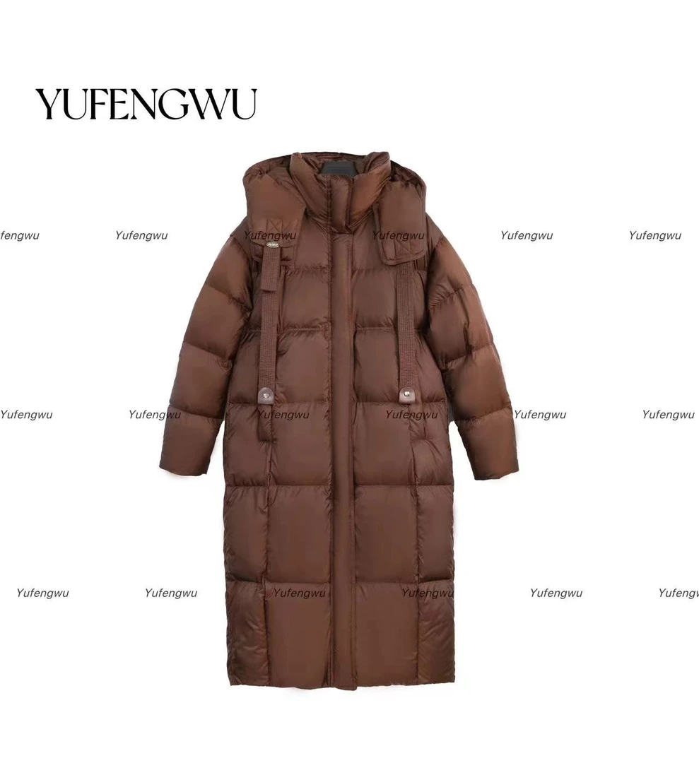 90绒子新国标白鹅绒休闲长款飘带羽绒服百搭89898款【亿朵】