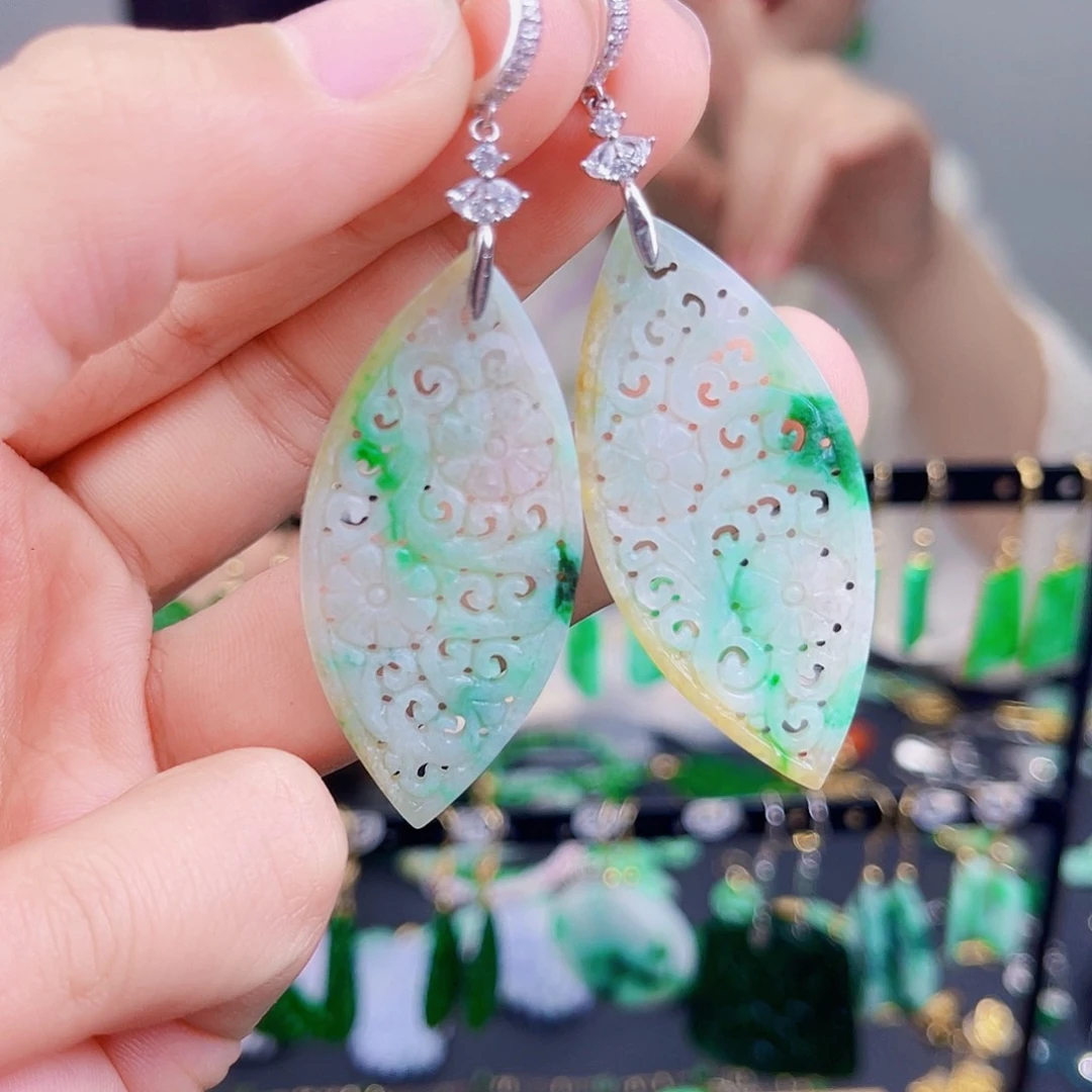 翡翠银S925镶嵌耳饰饰品