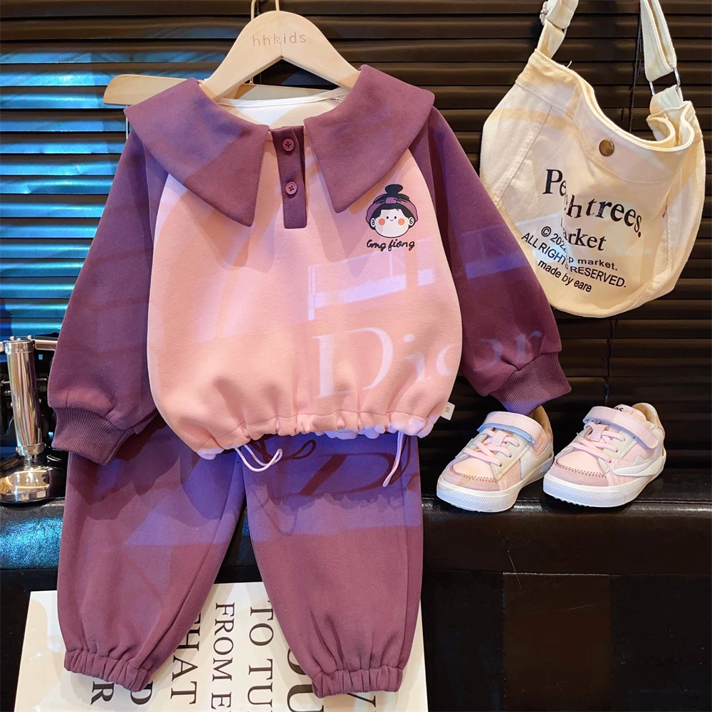 HHkids女童套装春秋季2024新款洋气时髦翻领卫衣卫裤两件套ETZ434