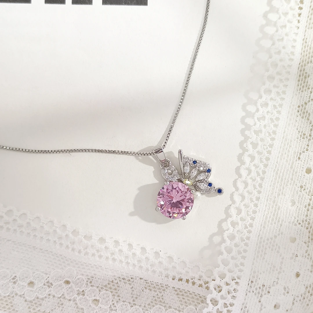 铜合金项链 WHLM-000016 粉珠 项链小众时尚欧美