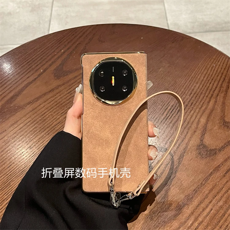 适用华为matex5手机壳matex6折叠屏羊巴皮手提绳x5全包翻盖保护壳