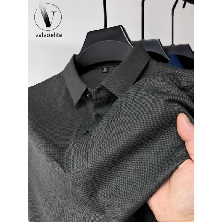 【父亲节礼物】冰丝短袖t恤男翻领夏季格子中年爸爸装polo衫半袖T恤