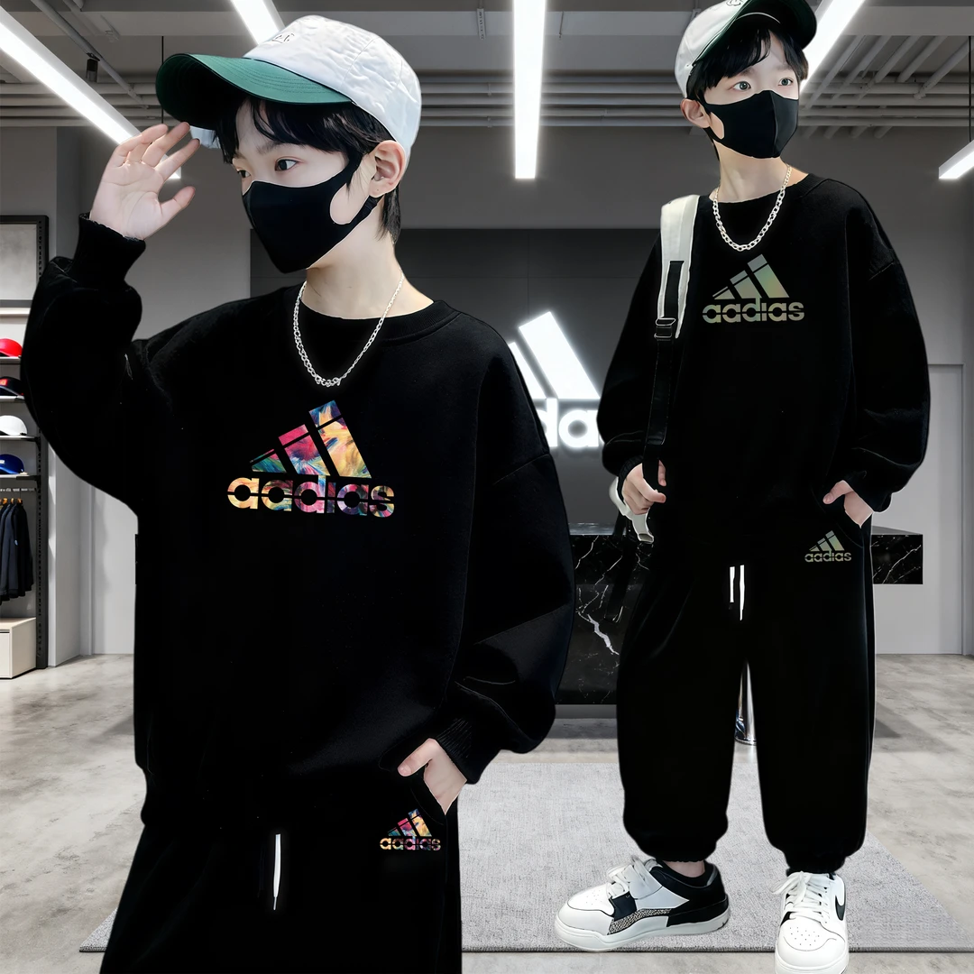 奥莱一折正品|男童装运动套装秋冬新款时尚休闲加绒圆领卫衣卫裤