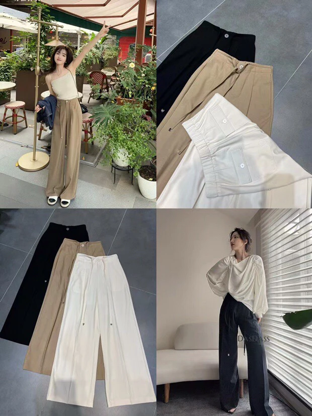 5307意凡高腰垂感直筒休闲裤女百搭显瘦气质阔腿裤洋气设计
