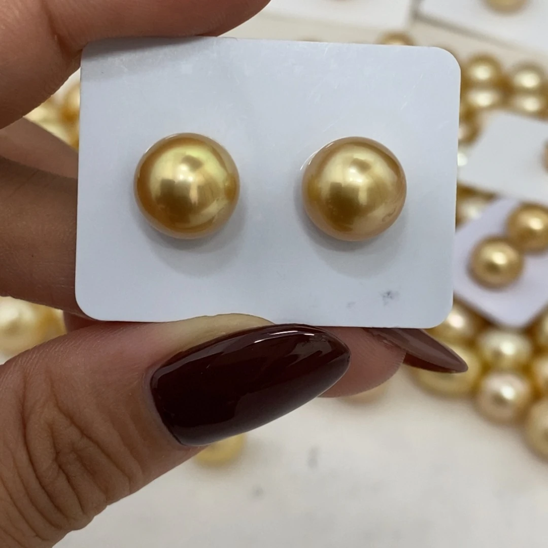 海水珍珠裸珠浓金极强光10.8m近正圆无暇对珠