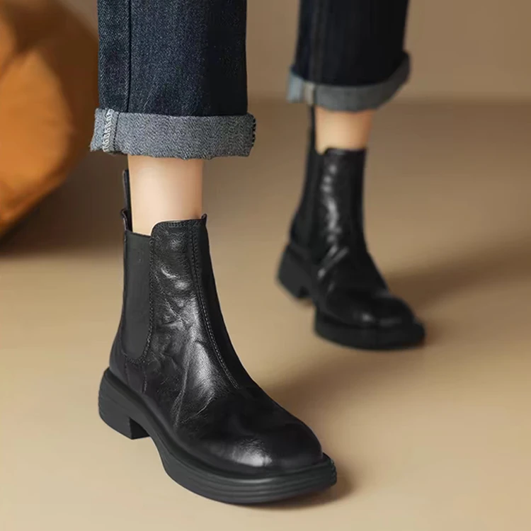 香港羊皮断码清仓切尔西靴女平底2025秋冬季新款厚底加绒真皮短靴