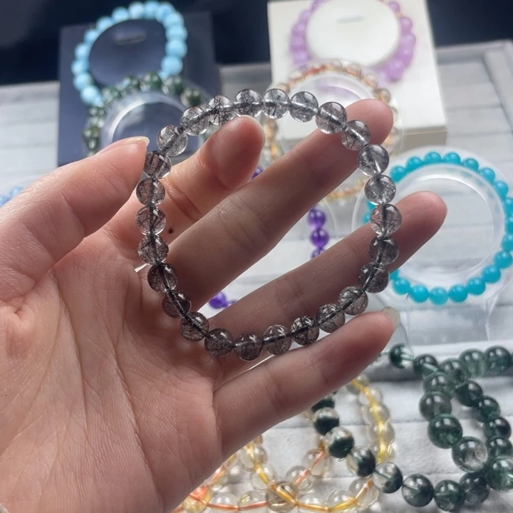 水晶圆珠未镶嵌黑发晶7mm手串