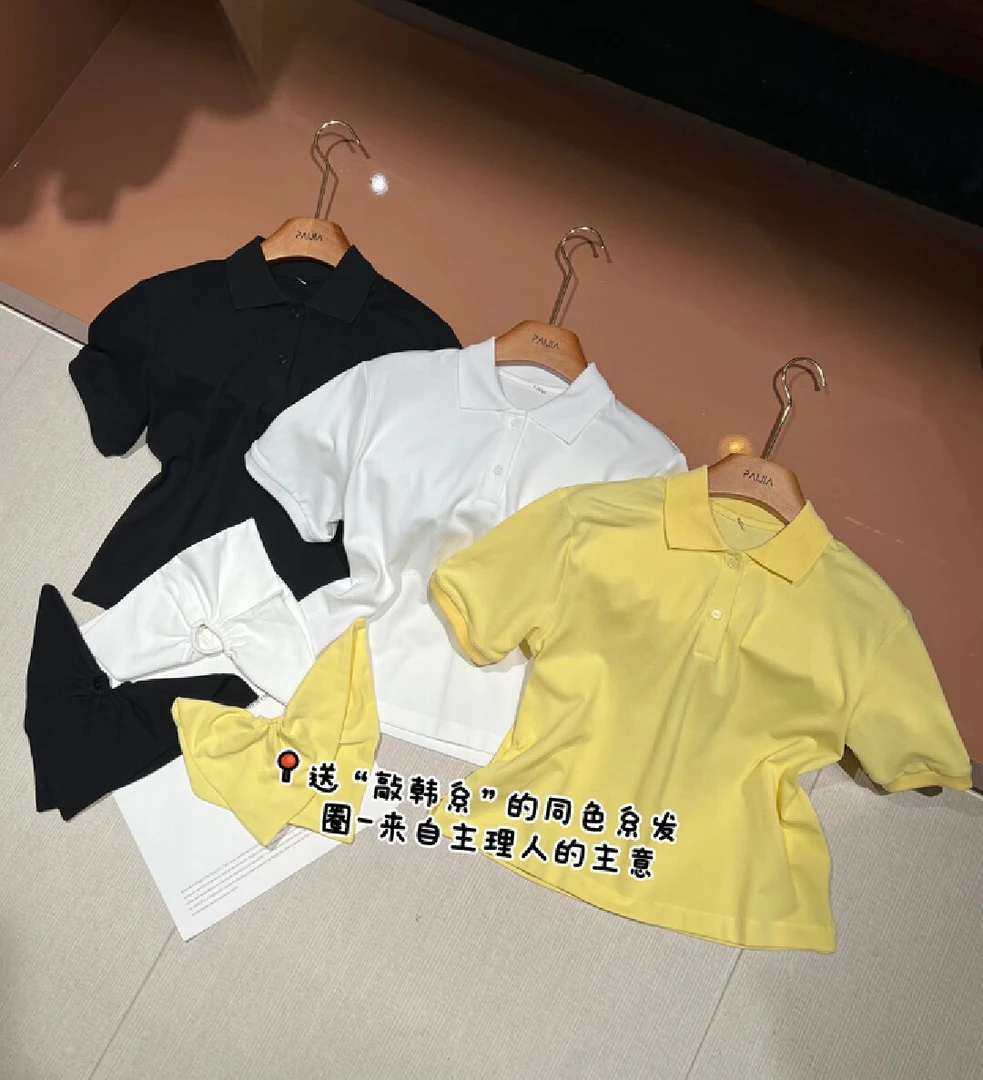 【PAI,JIA】韩系Polo领三色短袖上衣ZDX1699