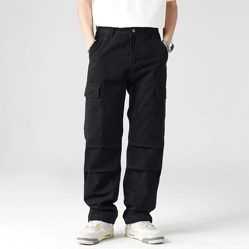 VIZIMI全棉高端男士工装牛仔裤百搭黑色水洗免烫宽松直筒长裤9641