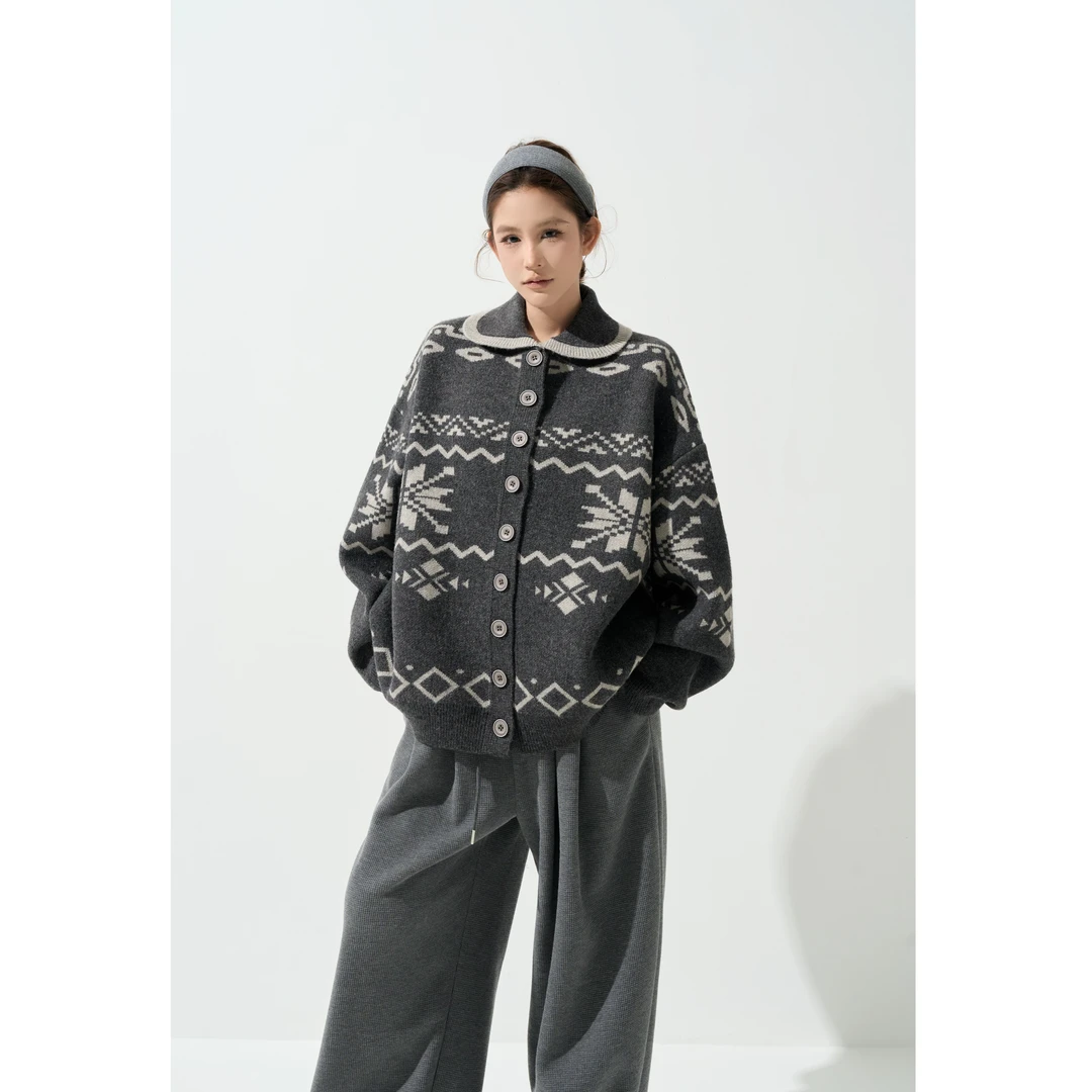 现货【冬日月光】冬季厚款韩版圆领毛衣外套女长袖针织上衣63006