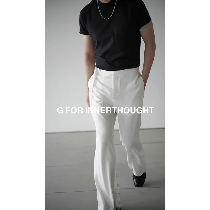G FOR INNERTHOUGHT|进口飘逸麻感不对称腰絆直筒休闲长裤男