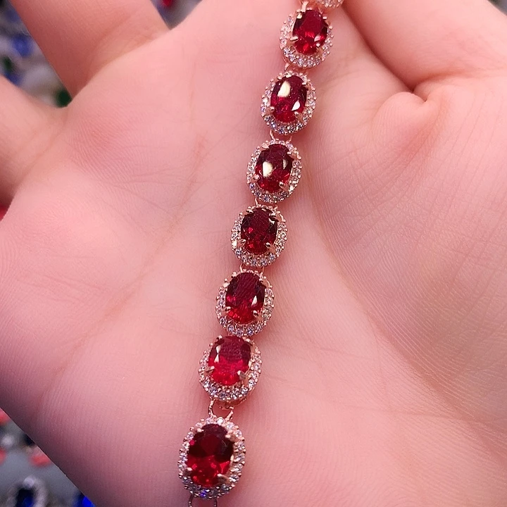 红宝石手链银S925镶嵌深
