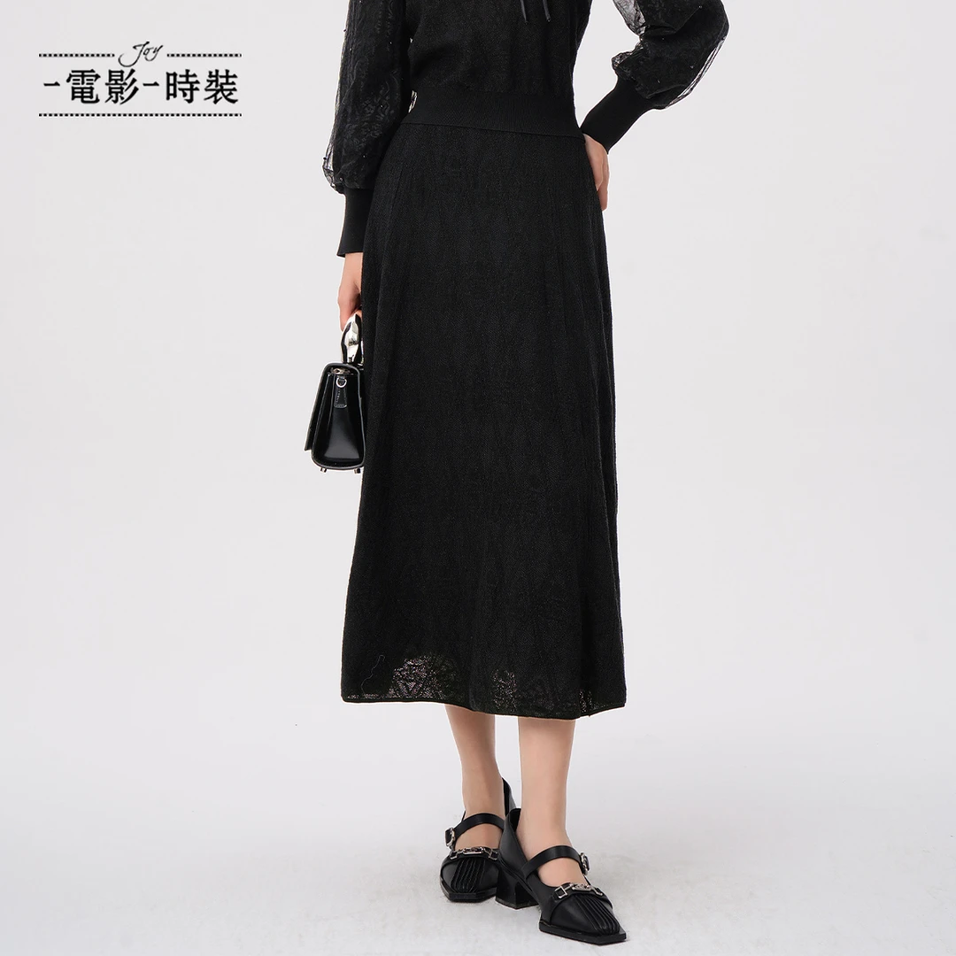 【九月专属】一电影一时装黑色毛织半身裙遮肉显瘦FFKQ112005