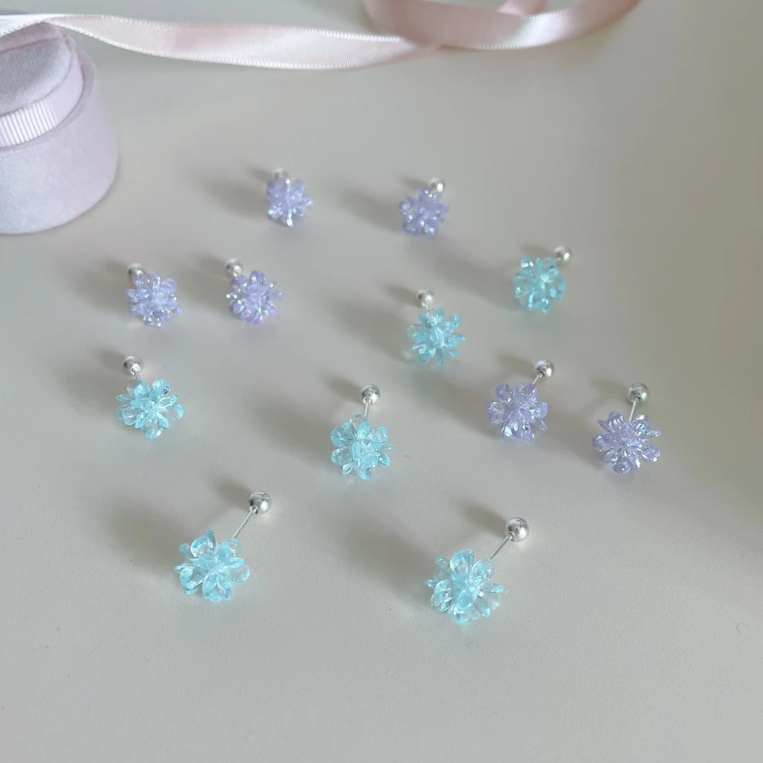 铜合金耳饰 D2082 S925银针清透冰晶花朵甜美清新气质百搭耳饰