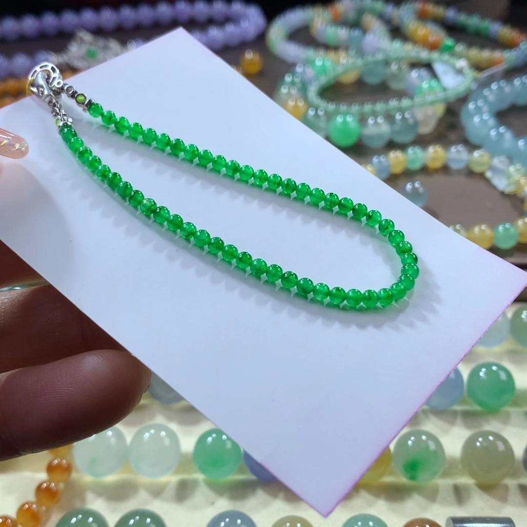 翡翠手链未镶嵌艳阳绿小米