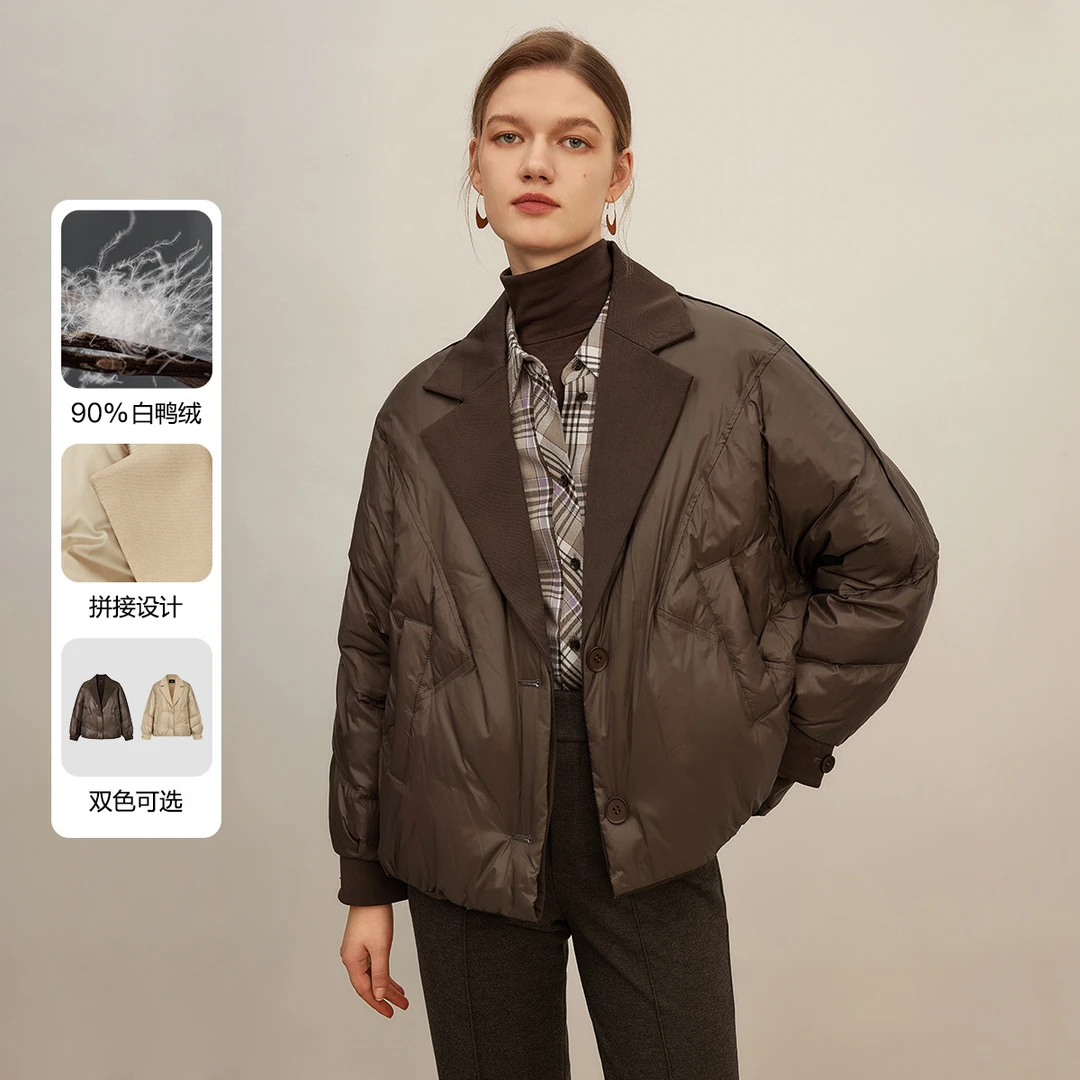 【大梦专属】羽绒服女冬拼接设计感西装领短款外套Y430673