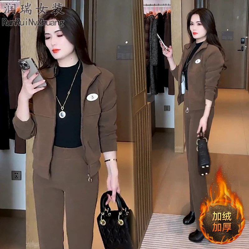 韩版冬季加绒加厚时尚套装女2025新款小个子减龄显瘦休闲两件套潮