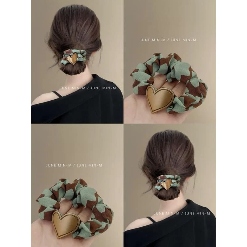 夕阳古堡~高级感金属爱心大肠发圈头绳复古皮筋百搭高弹力发绳