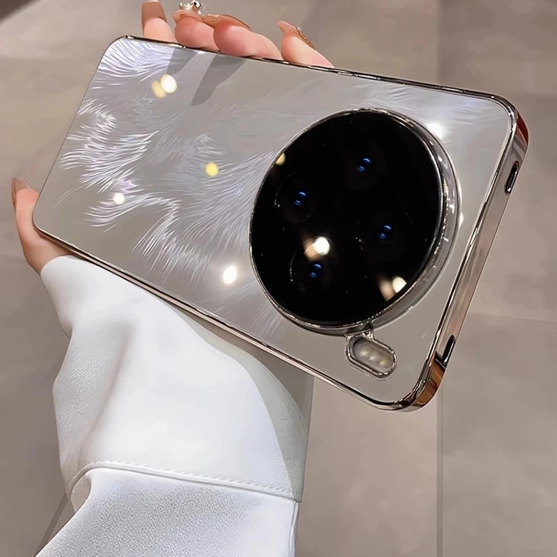 高品质流光羽纱纹适用vivox200pro手机壳冰晶玻璃x100x90镜头全包