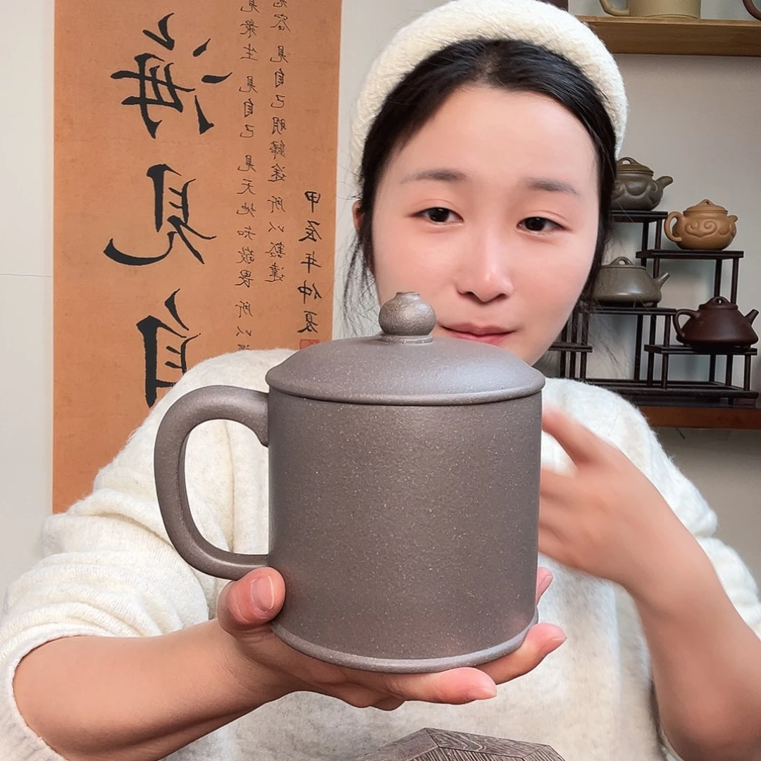 茶杯紫砂天*微瑕紫砂盖杯天青封釉